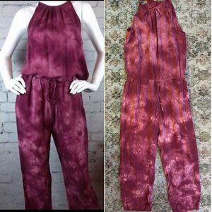 Sale Anthropologie Cloth & Stone Magenta Tie Dye Sz S Sleeveless Crop Jumpsuit